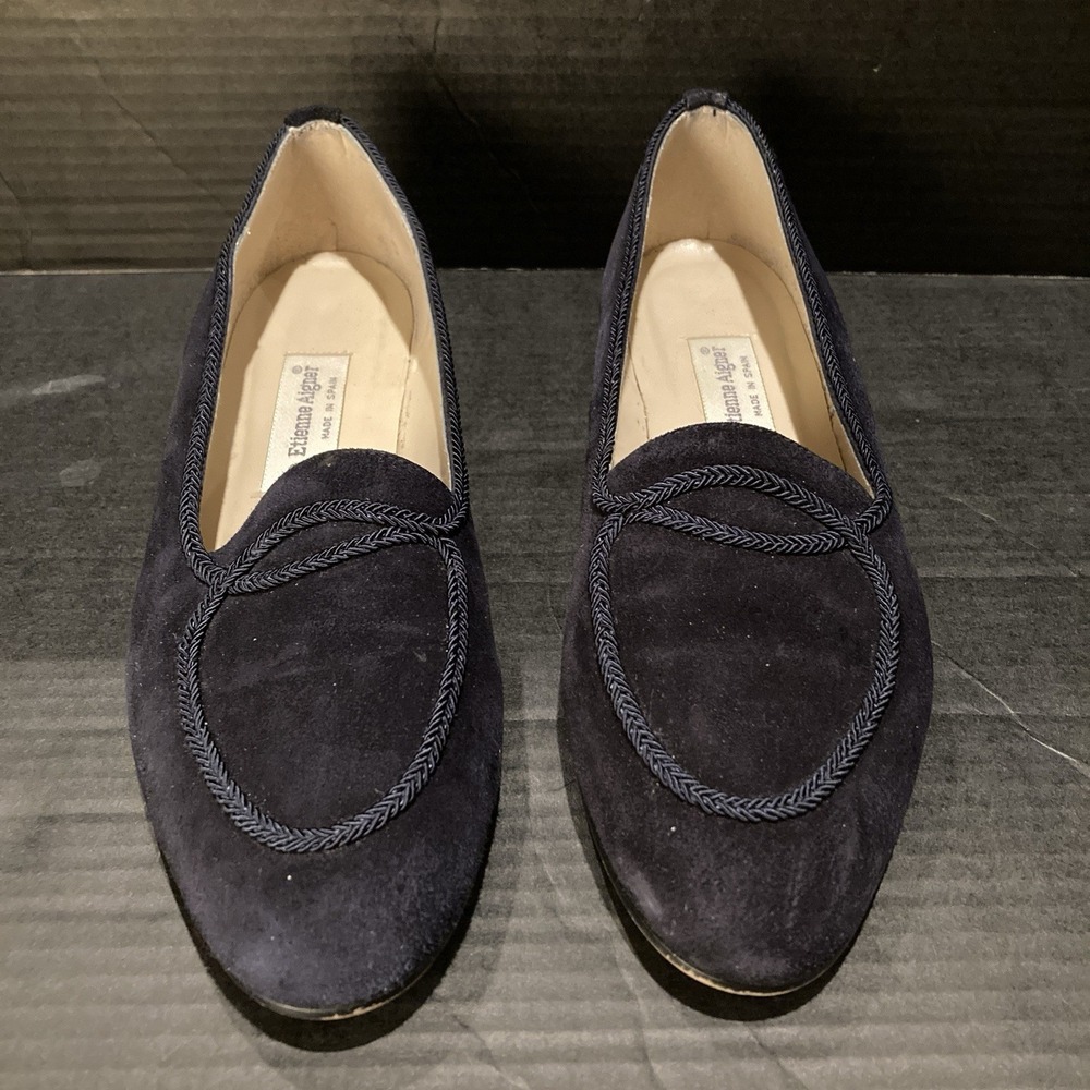 Etienne Aigner Made in Spain Lori Ann Suede Dark Navy Slip-On Loafers Shoe 9.5 M